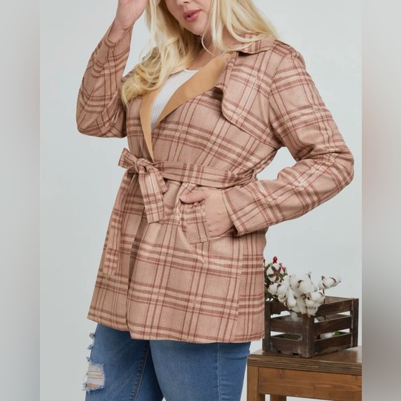 Plaid Tie Around Waist Coat - Picture 2 of 3